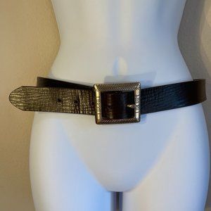 Eddie Bauer Genuine Leather Belt dark brown copper silver toned buckle